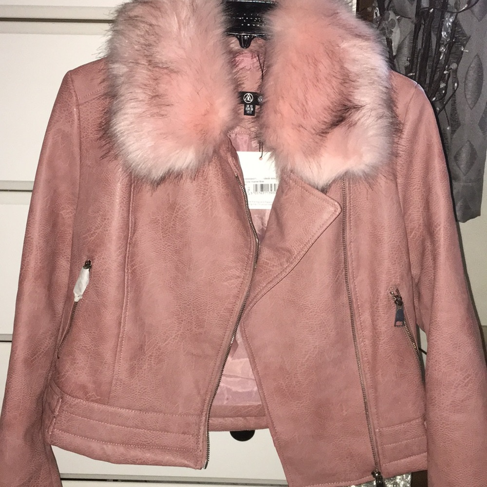 Pink faux fur leather jacket✨